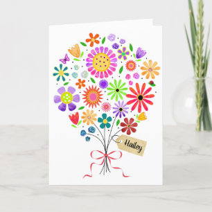 Bouquet floral amusant avec carte de nom Anniversa