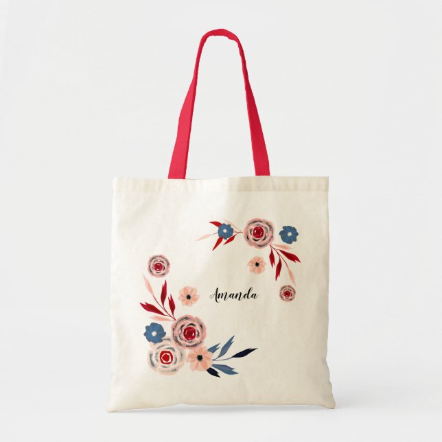Bouquet floral aquarelle, sac fourre-tout personna (Devant)