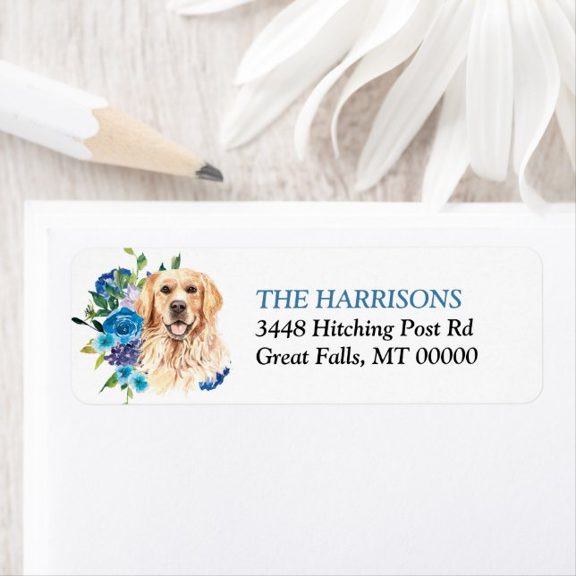 Bouquet floral bleu Golden Retriever Chien (En situation)