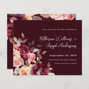 Bouquet Floral Burgundy Wedding Save the Date