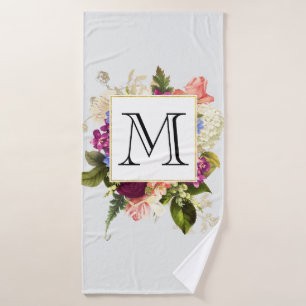 Bouquet floral de monogramme à l'aquarelle rose mo