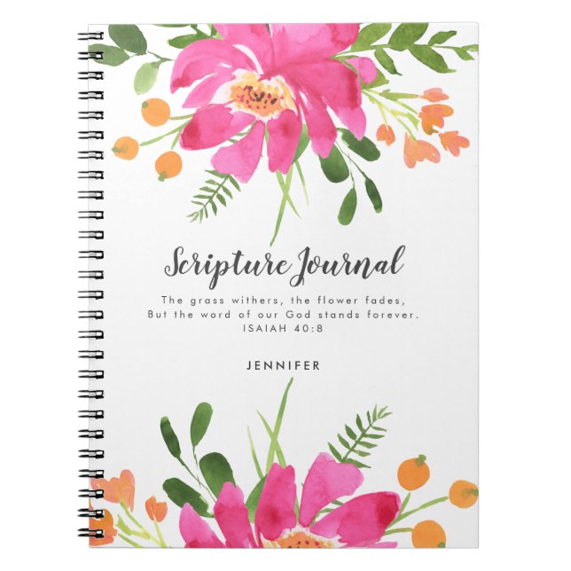 Bouquet floral rose Journal d'écriture personnalis (Devant)