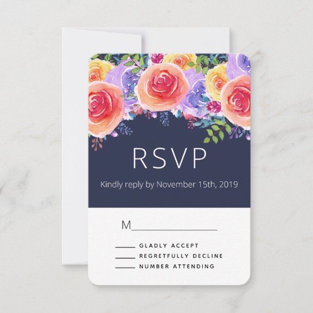 Bouquet floral Rose moderne Weddin RSVP (Devant)