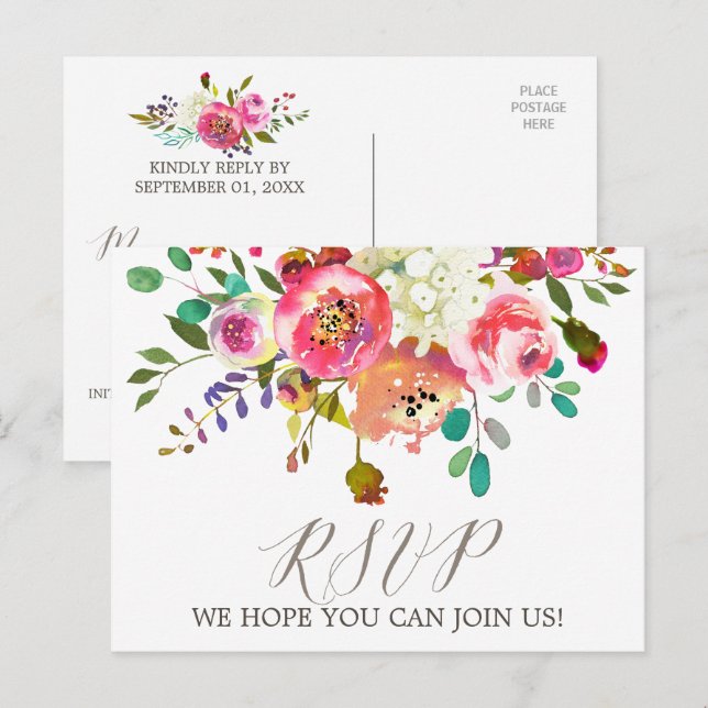 Bouquet floral simple Menu Choix RSVP (Devant / Derrière)