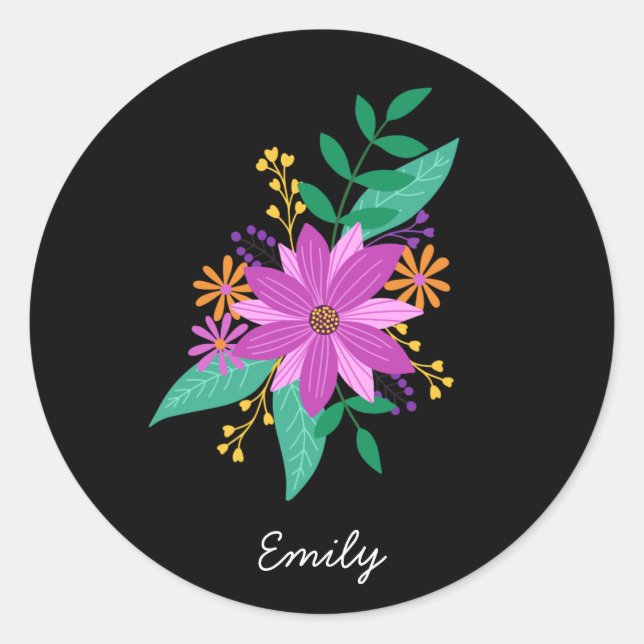 Bouquet floral Sticker rond personnalisé (Devant)
