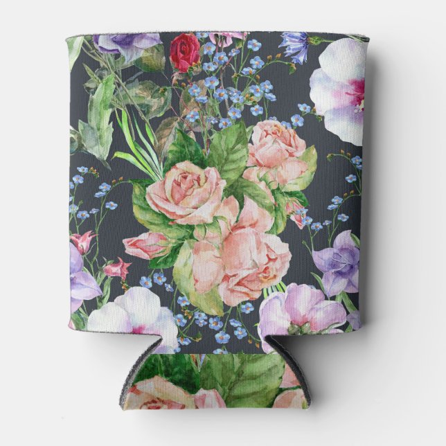 Bouquet flowers: watercolor seamless pattern. can cooler (Front)