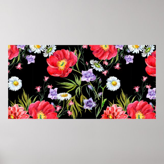 Bouquet flowers, watercolor, seamless pattern poster (Front)