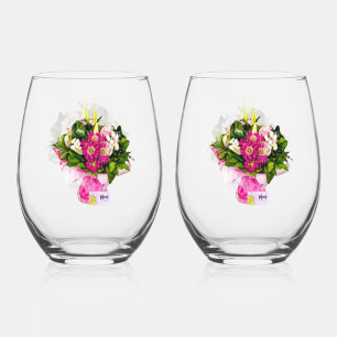 Bouquet For Mom Stemless Wine Glass
