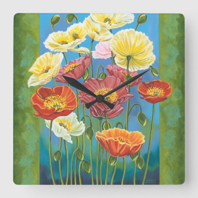 Bouquet in Border I Square Wall Clock (Front)