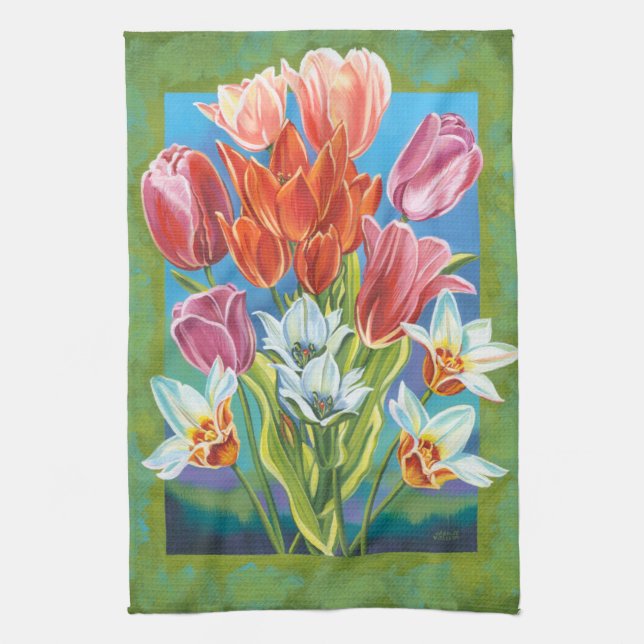 Bouquet in Border III Kitchen Towel (Vertical)