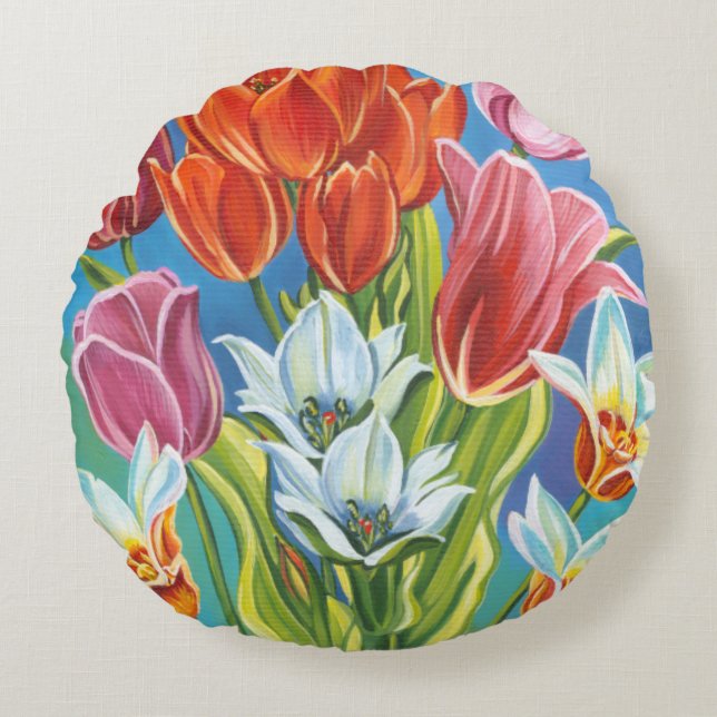 Bouquet in Border III Round Pillow (Front)