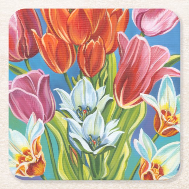 Bouquet in Border III Square Paper Coaster (Front)