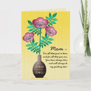 Bouquet in Vase on Yellow for Mothers Day Card