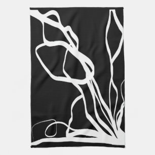 Bouquet Noir: Abstract Black & White Kitchen Towel