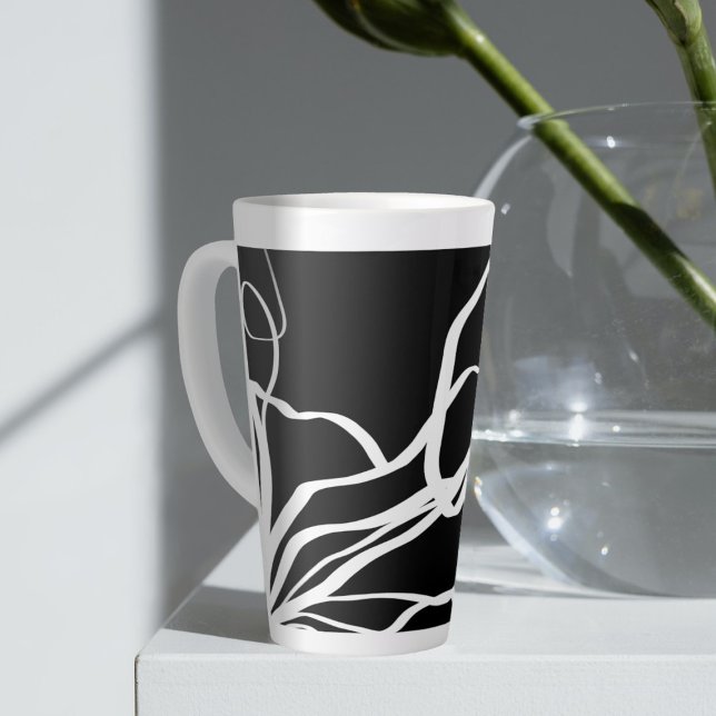 Bouquet Noir: Abstract Black & White Latte Mug (Creator Uploaded)