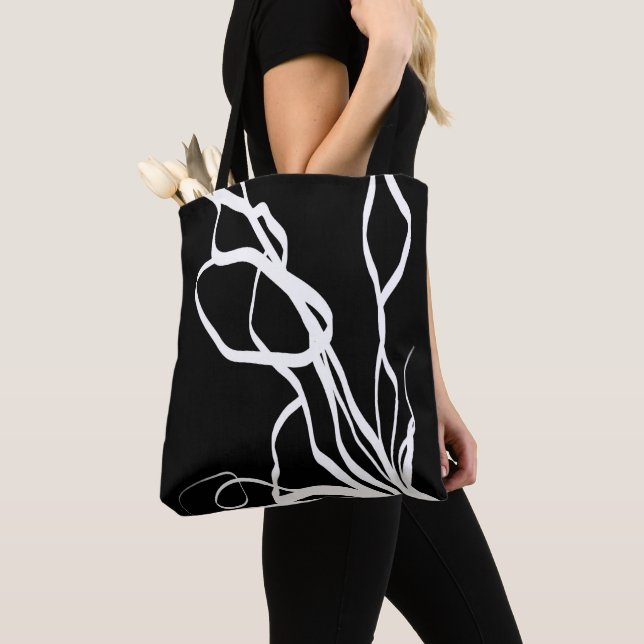 Bouquet Noir: Abstract Black & White Tote Bag (Close Up)