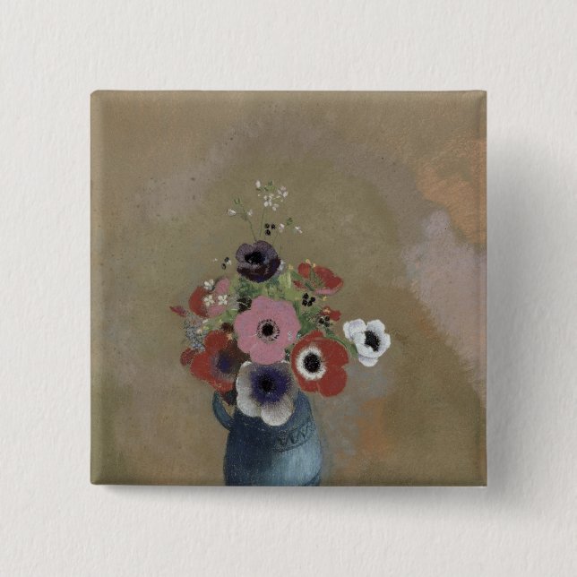 Bouquet of anemones 2 inch square button (Front)