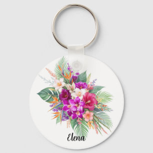 Bouquet of Beautiful Tropical Flowers Keychain