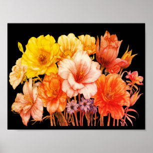 Bouquet Of Blooming Yellow+Orange Flowers on Wall Poster