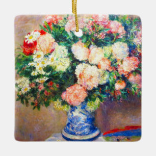 Bouquet of Chrysanthemums and a Japanese Fan Ceramic Ornament