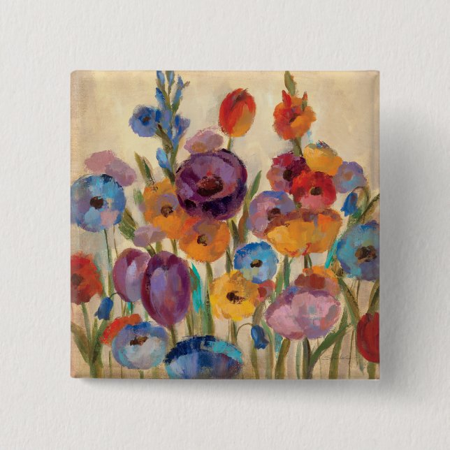 Bouquet of Colourful Flowers 2 Inch Square Button (Front)