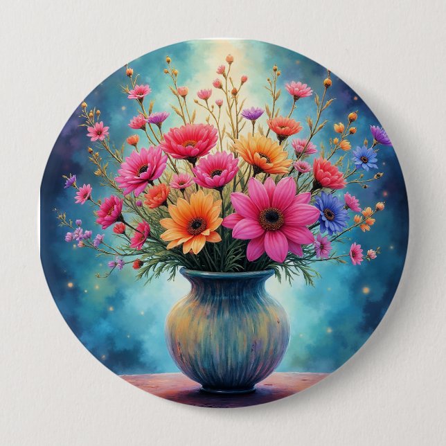 Bouquet of Colourful Flowers 4 Inch Round Button (Front)