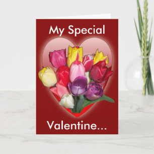 Bouquet of Colourful Tulips and Heart Greeting Car Holiday Card