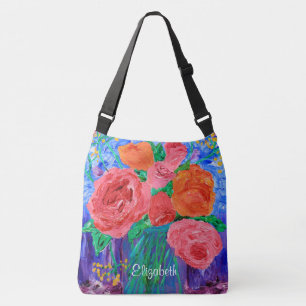 Bouquet of English Roses in Mason Jar Painting Crossbody Bag