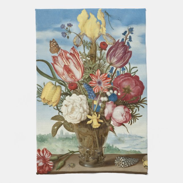 Bouquet of Flowers Ambrosius Bosschaert Fine Art Kitchen Towel (Vertical)