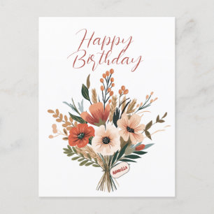 Bouquet of Flowers Custom Name Happy Birthday Postcard