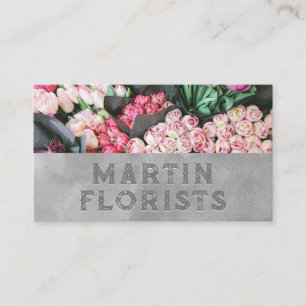 Bouquet of Flowers   Embossed Style Lettering Business Card