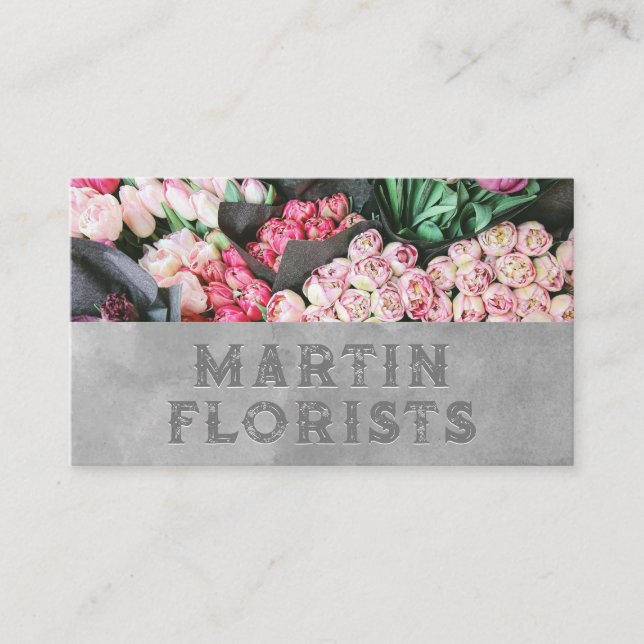 Bouquet of Flowers | Embossed Style Lettering Business Card (Front)