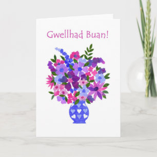 Bouquet of Flowers Get Well Card - Welsh