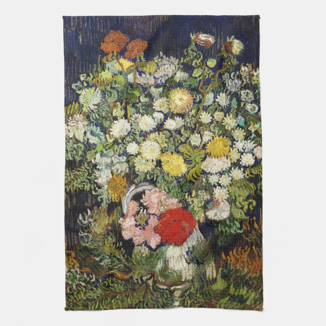 Bouquet of Flowers in a Vase by Vincent Van Gogh Kitchen Towel (Vertical)