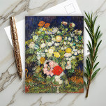 Bouquet of Flowers in a Vase by Vincent Van Gogh  Postcard<br><div class="desc">This still life Bouquet of "Flowers in a Vase by Vincent Van Gogh" has puzzled scholars as to its place in his artistic production. However, the palette and style of this painting, especially its distinctive blues and ochres and graphic, brick-shape hatchings, link it firmly with the landscapes made just prior...</div>