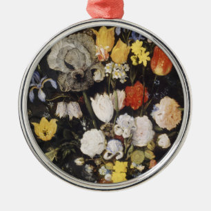 Bouquet of Flowers in an Earthenware Vase Metal Ornament