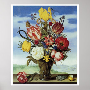 Bouquet of Flowers on a Ledge Poster