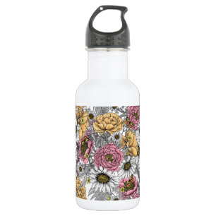 Bouquet of flowers- roses, peonies, daisies ans fe 532 ml water bottle
