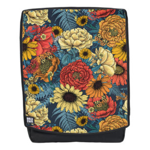 Bouquet of flowers- roses, peonies, daisies ans fe backpack