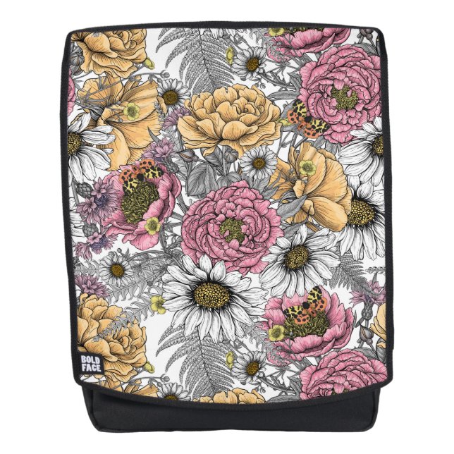 Bouquet of flowers- roses, peonies, daisies ans fe backpack (Front)
