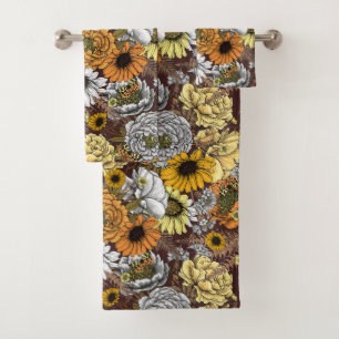 Bouquet of flowers- roses, peonies, daisies ans fe bath towel set