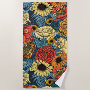 Bouquet of flowers- roses, peonies, daisies ans fe beach towel