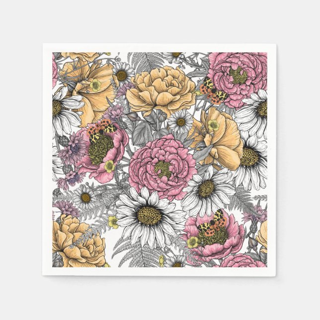 Bouquet of flowers- roses, peonies, daisies ans fe napkin (Front)