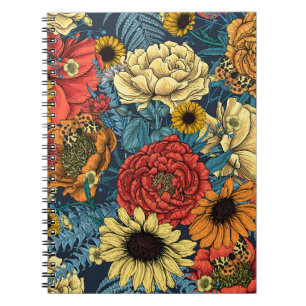 Bouquet of flowers- roses, peonies, daisies ans fe notebook