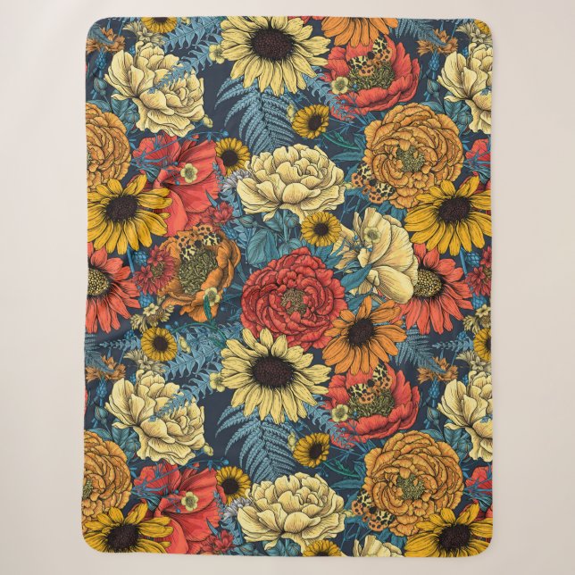 Bouquet of flowers- roses, peonies, daisies ans fe sherpa blanket (Front)