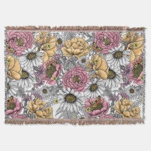 Bouquet of flowers- roses, peonies, daisies ans fe throw blanket
