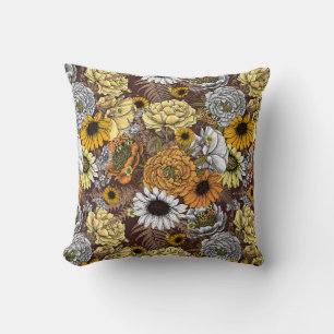 Bouquet of flowers- roses, peonies, daisies ans fe throw pillow