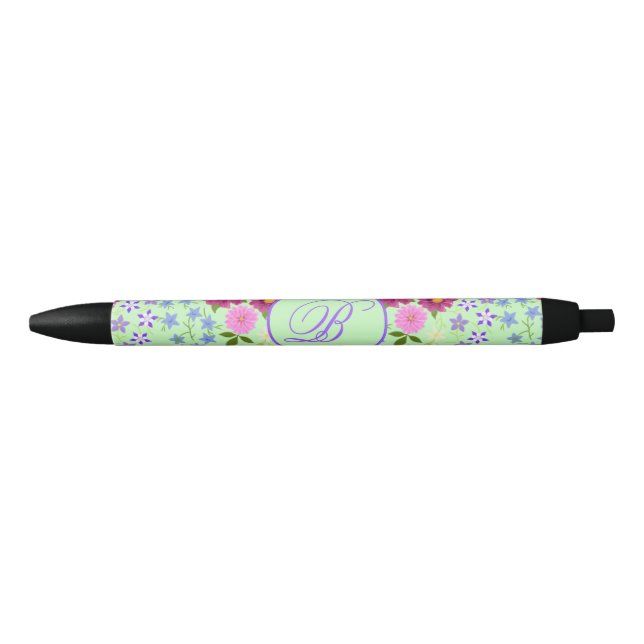 Bouquet of Flowers  Turquoise Monogram Black Ink Pen (Front)