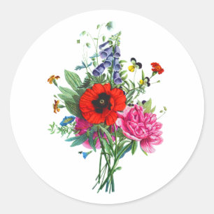 Bouquet of Foxglove, Poppy and Peonie by Prevost Classic Round Sticker