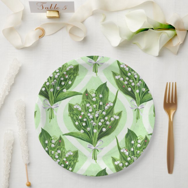 Bouquet of lilly of the valley flowers on green paper plate (Wedding)